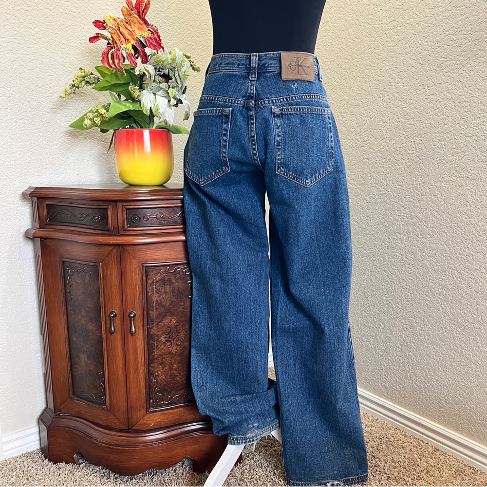 Vintage Calvin Klein Wide Leg Jeans with High-Waisted Fit - Picture 3 of 15